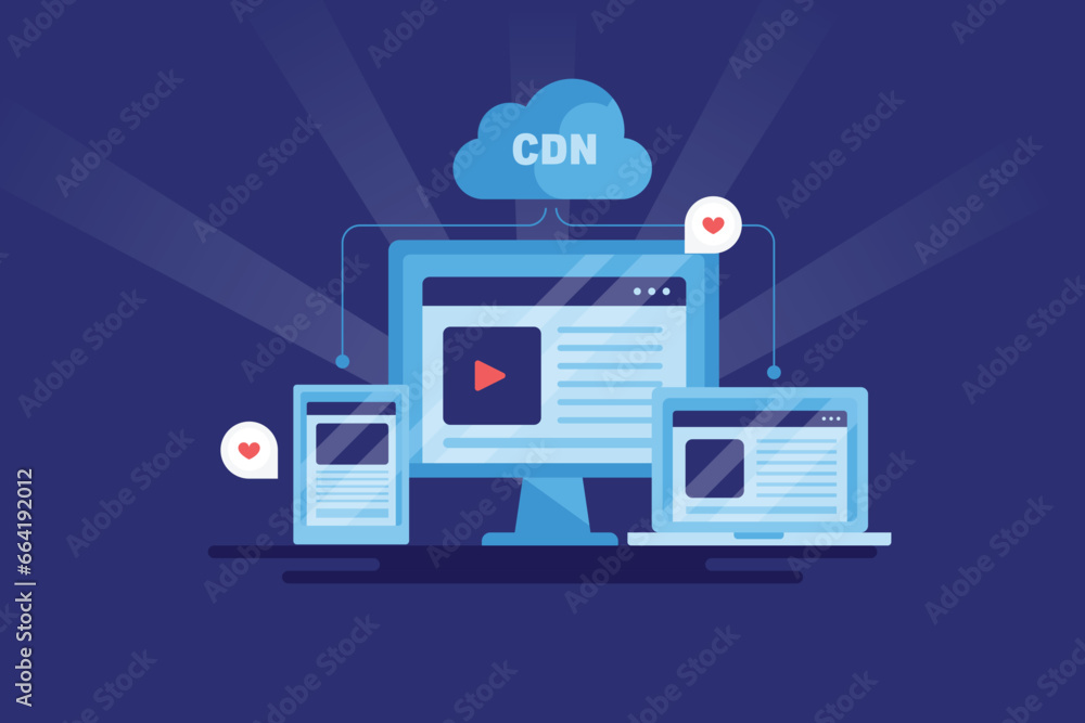Poster content delivery network integrated with cloud computing technology, vector illustration web banner 