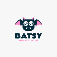 Vector Logo Illustration Bat Flat Minimalist Style.