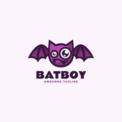 Vector Logo Illustration Bat Mascot Cartoon Style.