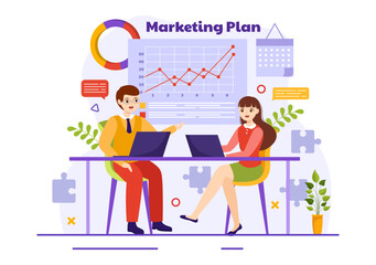 Marketing Plan and Business Strategy Vector Illustration with Effective Time Planning and Budget Growth in Target Flat Cartoon Background Design