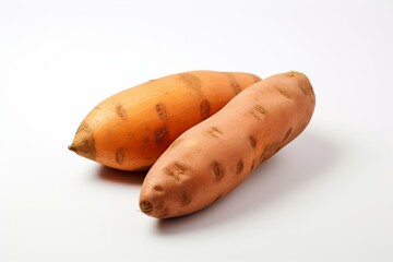Closeup of a white background isolated sweet potato. Generative AI