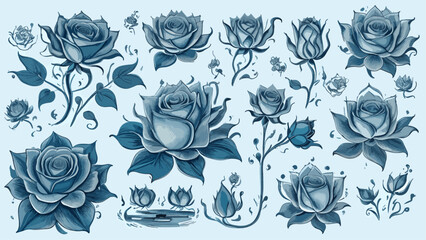 Winter Rose Patterns, Hand-Drawn Floral Clipart