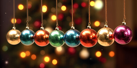 Fototapeta na wymiar Christmas Tree Decorations. Christmas decorative banner. Lots of beautiful New Year's Eve Ball . New Year. background. Copy space