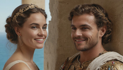 A loving couple exploring ancient Rome's historical landmarks.