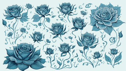 Hand-Drawn Winter Flowers and Roses Vector Set