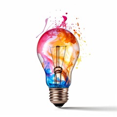 Unique Creative idea concept with lightbulb made out of paint.