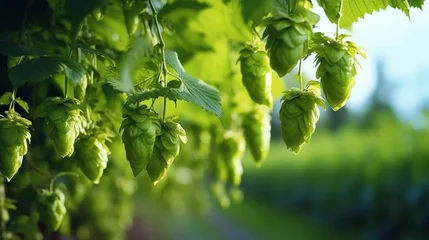 Deurstickers Green hop cones in the hops farm ripe for the harvesting in farm. © tong2530
