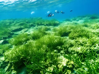 Fototapeta na wymiar Under sea green grass