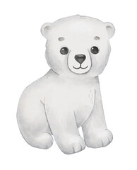 Cute baby bear. Watercolor cartoon hand drawn childish illustration for kids. Polar animal isolated on white