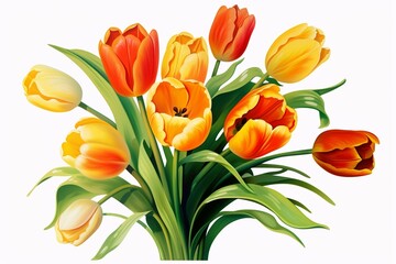 Transparent tulip bouquet PNG file for stickers, invitations, greeting cards, wedding card, decorations. Generative AI