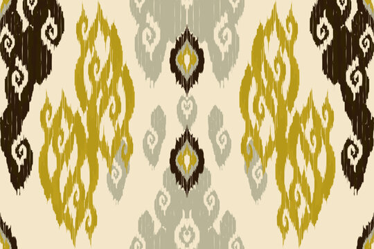 Ikat paisley embroidery on the fabric in Indonesia,India and asian countries.geometric ethnic oriental seamless pattern.Aztec style. illustration.design for texture,fabric,clothing,wrapping,carpet.