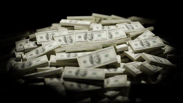 Cgi Dollars under a spotlight in a dark room