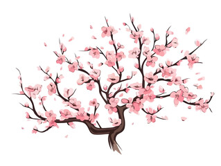 Doodle Almond blossom tree, cartoon sticker, sketch, vector, Illustration, minimalistic