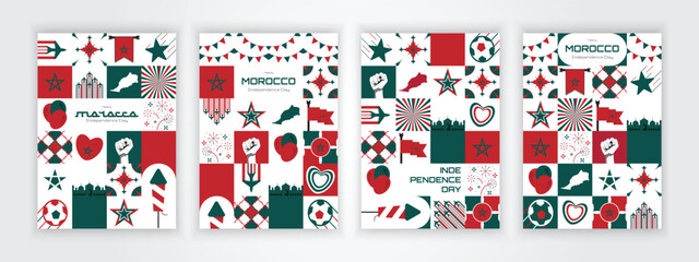 Happy Independence Day of Morocco, cover set illustration background design, country theme