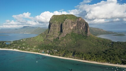 Mauritius island. Mount Le Morne Brabant. Amazing tropical landscape. View from above.