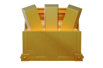 3D Illustration,chest with golden bars on transparent background