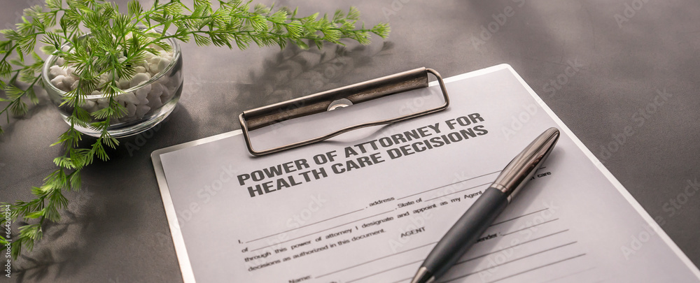 Wall mural POA  Power of Attorney for health care decisions form on the desk