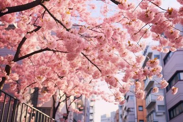 Colorful blossoms grace Tokyo during the spring season. Generative AI