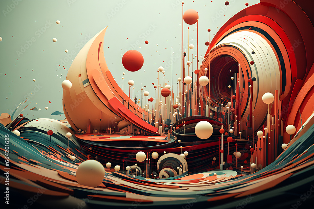 Poster 3d rendering of an abstract composition. geometric shapes for presentation or product layout, genera