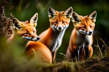 group of red and white fox