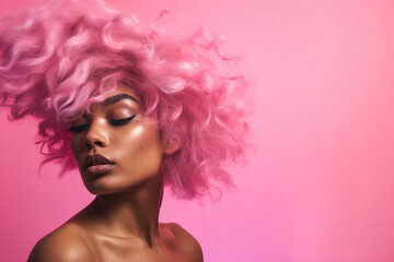 Naklejka premium Young African American pink haired woman on a clean background