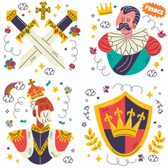 vector doodle monarchy stickers collection