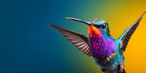 Obraz premium close up studio shot of hummingbird in flight isolated on colour background