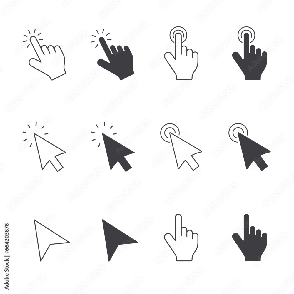 Poster cursors icons click set. vector isolated symbols