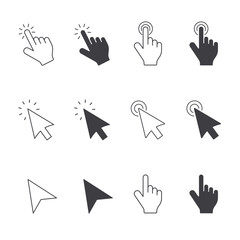 Cursors icons click set. Vector isolated symbols