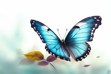lovely blue butterfly on a blank background. Generative AI