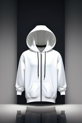 luxury white hoodie, slim design, high tech background