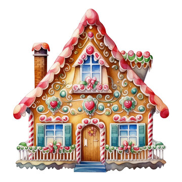 watercolor christmas Gingerbread house clipart