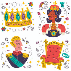 vector doodle monarchy stickers collection