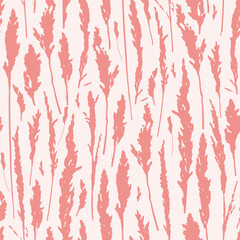 Pink pampas grass silhouette vector seamless pattern. Herbs background for wedding, postcards, textile, wallpaper, fabric, wrapping paper.