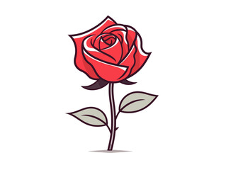 Doodle Rose with love note, cartoon sticker, sketch, vector, Illustration, minimalistic