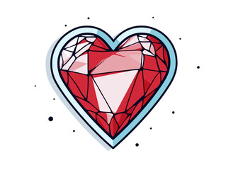 Doodle Heart with diamond, cartoon sticker, sketch, vector, Illustration, minimalistic
