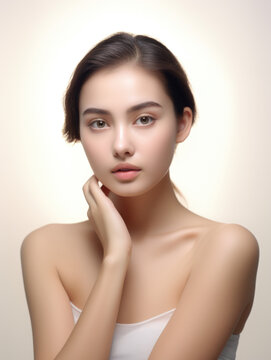 Young Asian beauty woman perfect skin on isolated white background.Beauty and spa,Asian women portrait,Perfect skin,Facial treatment,Cosmetology,plastic surgery