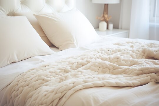 design white lamp bed fall home bedroom decor pillow interior modern. Generative AI.