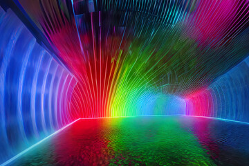 neon rainbow 3d glowing pattern tunnel cave outerspace space lines glow