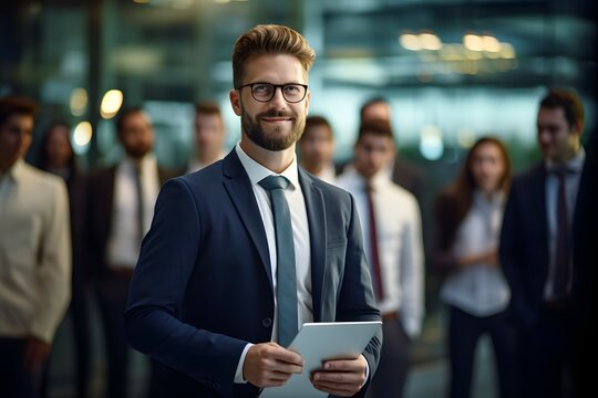 portrait of a businessman leading a team