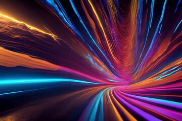glowing neon tunnel room pattern outerspace rainbow 3d space lines glow
