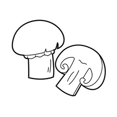 Mushrooms - champignons. Vector black white outline illustration. Design elements or page of children's coloring book