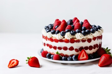 Buttercream berry cake for the Independence Day Celebration with a small decorative American flag