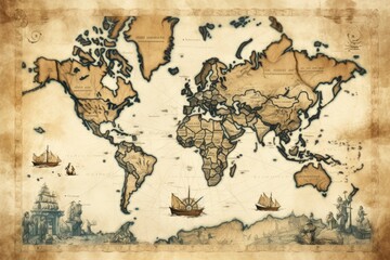 Great detailed illustration of the world map in vintage style.