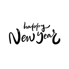 Happy New Year lettering phrase sign. Handwritten black color text design for postcard.