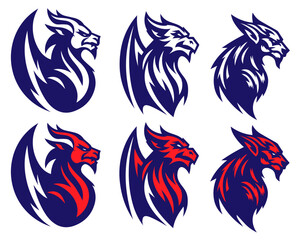 gargoyle drawings logos Vector illustrations, a wolf shaped Mythical gargouille silhouette style