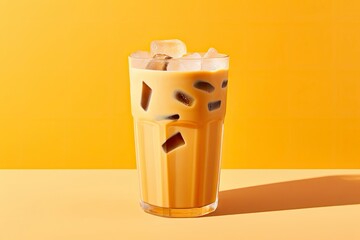 Iced Latte on yellow background.