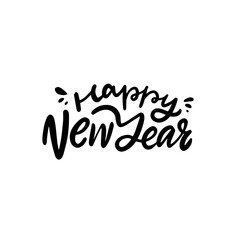 Happy New Year black color lettering sign. Winter holiday text design.