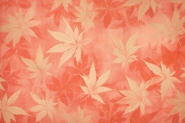 Hemp leaf watercolor pattern on coral fabric. Generative AI