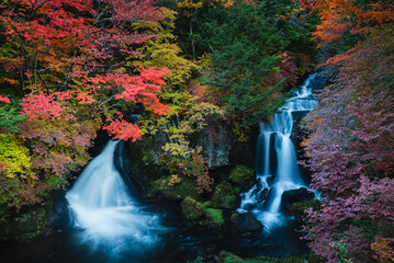 紅葉色づく奥日光龍頭の滝